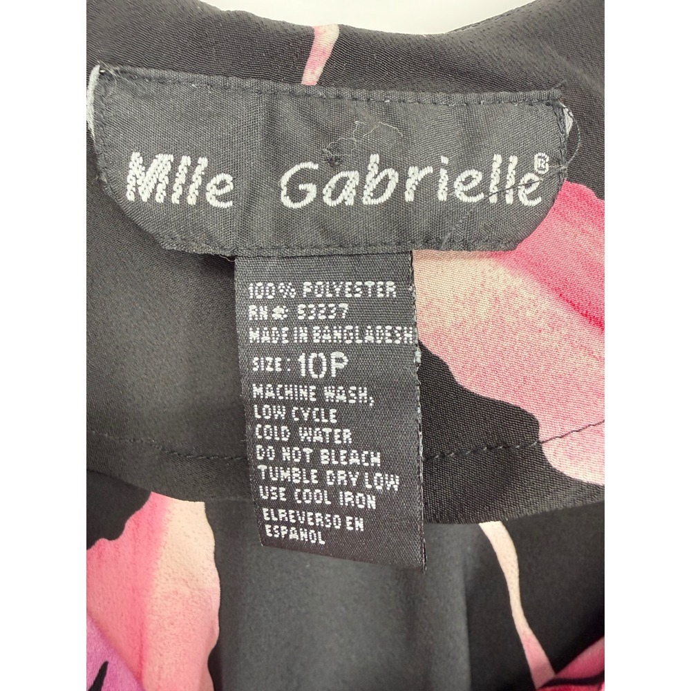 Mlle Gabrielle Floral Slip Dress Womens 10P Black Pink Tropical Ruffle Petite - Picture 5 of 7